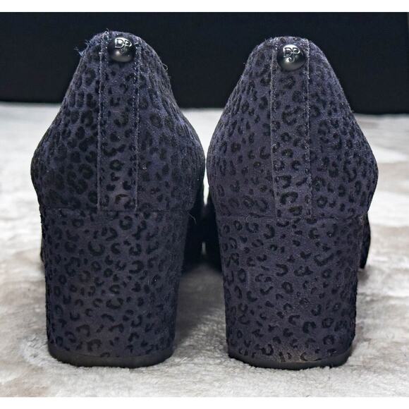 Donald Pliner Navy Suede Leopard Print Square Toe Block Heel Pumps Womens Size 7 - Picture 5 of 16